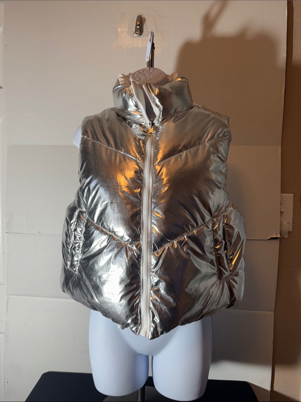 Steve Madden Metallic Silver Puffer Vest